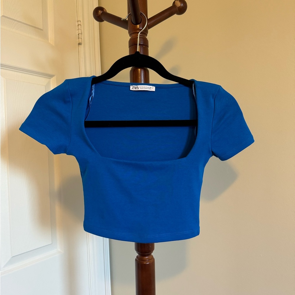 NWOT Zara Square Neck Cropped Top - Size S - Blue